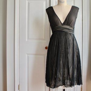 Forever 21 Black Mesh & Lace Party Dress Tea Length Fit & Flare Size M Sleeveles